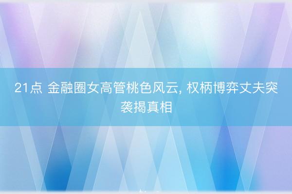 21点 金融圈女高管桃色风云， 权柄博弈丈夫突袭揭真相