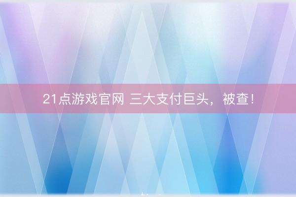 21点游戏官网 三大支付巨头，被查！