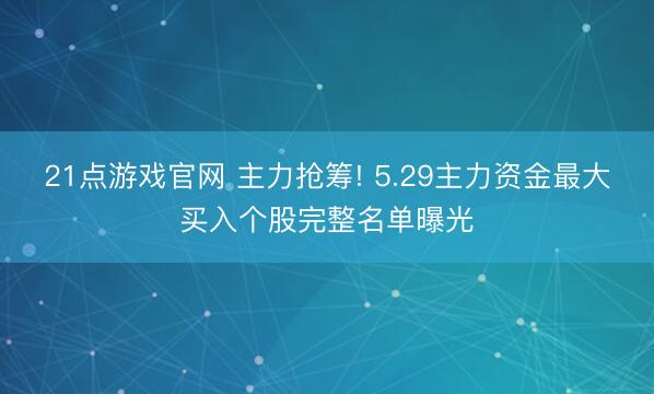 21点游戏官网 主力抢筹! 5.29主力资金最大买入个股完整名单曝光